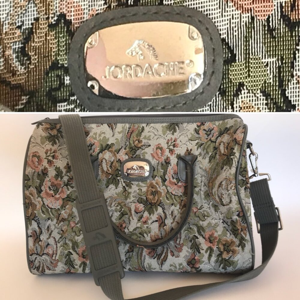 1980s Jordache Floral Tapestry Shoulder Weekender Tote Long Adjustable Strap